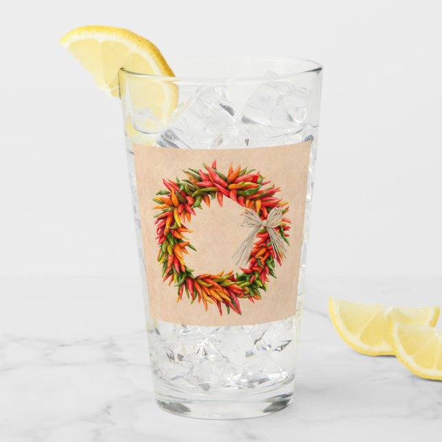 Southwest Chile Ristra Wreath on Adobe Wall Glass (Front Ice)