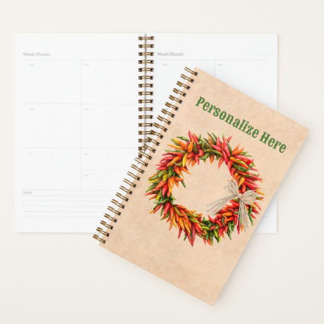 Southwest Chile Ristra Wreath on Adobe Wall Planner (Display)