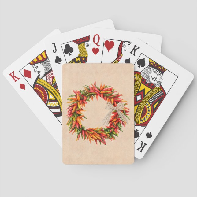 Southwest Chile Ristra Wreath on Adobe Wall Playing Cards (Back)