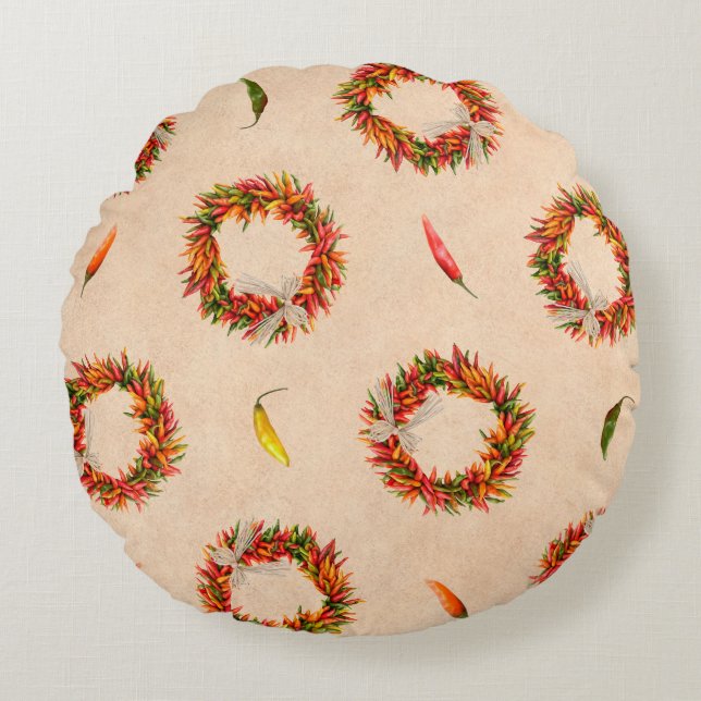 Southwest Chile Ristra Wreaths All Over Pattern Round Cushion (Front)