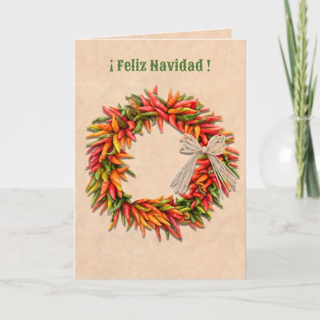 Southwest Chile Wreath Feliz Navidad Christmas Card (Front)