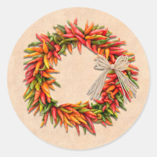 Southwest Chile Wreath on Adobe Wall Classic Round Sticker