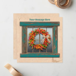 Southwest Chile Wreath on Rustic Blue Wood Window Card