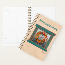 Southwest Chile Wreath on Rustic Blue Wood Window Planner