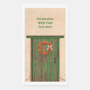 Southwest Chile Wreath on Rustic Green Wood Door  Napkin