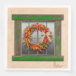 Southwest Chile Wreath on Rustic Green Wood Window Napkin
