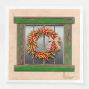Southwest Chile Wreath on Rustic Green Wood Window Napkin