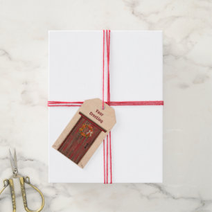 Southwest Chile Wreath on Rustic Red Wood Door Gift Tags
