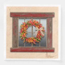 Southwest Chile Wreath on Rustic Red Wood Window Napkin
