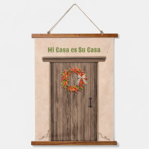 Southwest Chile Wreath on Rustic Wood Door Hanging Tapestry