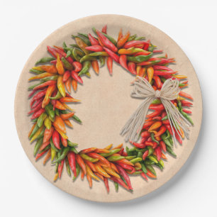 Southwest Chile Wreath on Rustic Wood Window Paper Plate