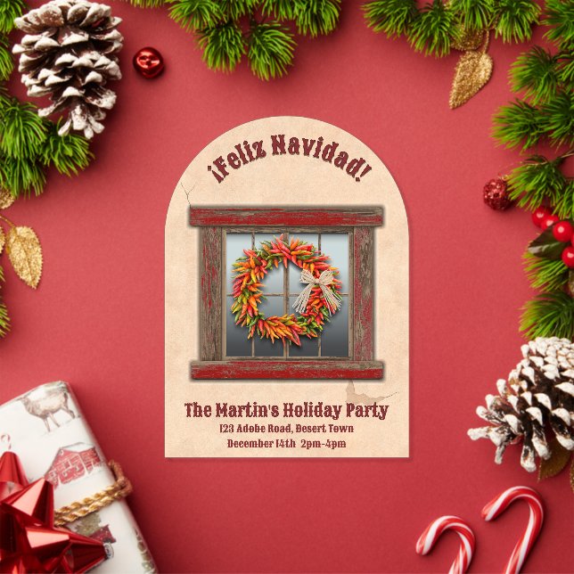 Southwest Chile Wreath Red Window Personalised Acrylic Invitations (Insitu (Holiday))