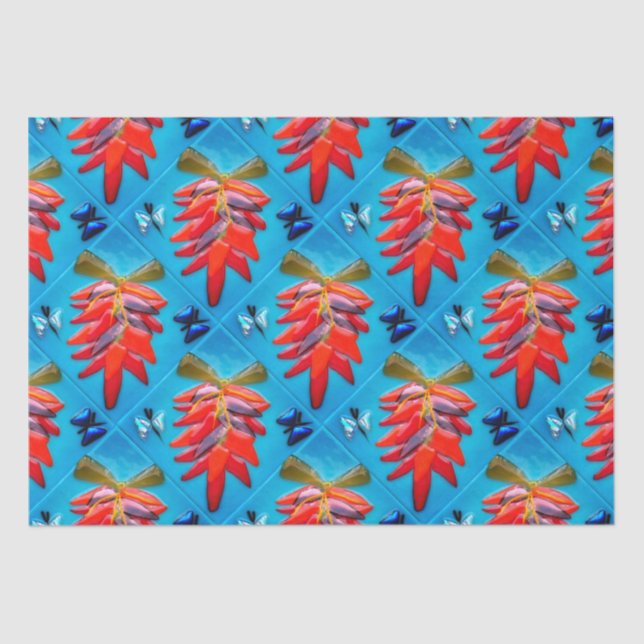 Southwest Chilli Pepper Turquoise Fiesta Pattern Tissue Paper (Front)