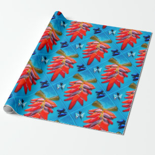 Southwest Chilli Pepper Turquoise Fiesta Pattern Wrapping Paper
