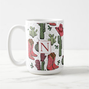 Southwest Christmas Cowgirl Red Monogram Coffee Mug