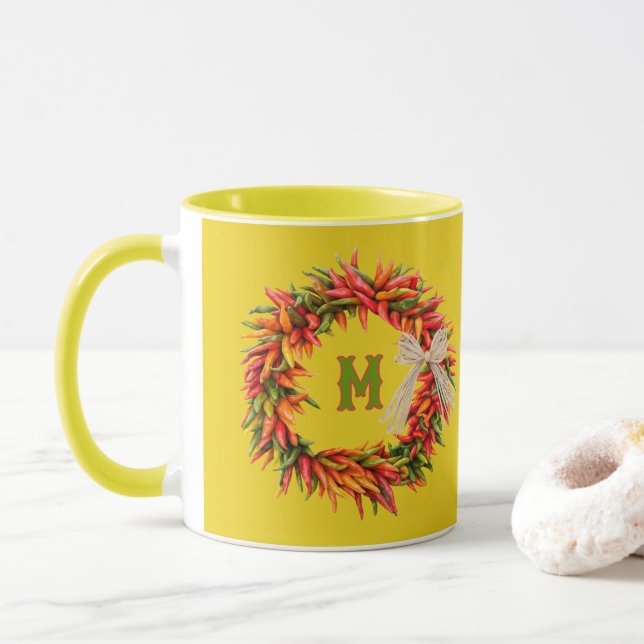 Southwest Colorful Chile Wreath Personalized Mug (With Donut)