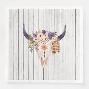Southwest Cow Skull Tribal Markings and Flowers Napkin
