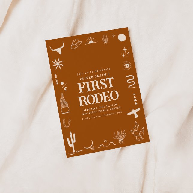 Southwest Cowboy First Rodeo Birthday Party Invie Invitation (Creator Uploaded)