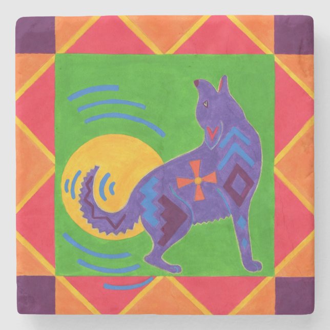 Southwest Coyote Drum Stone Coaster (Front)