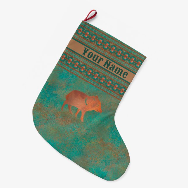 Southwest Cute Javelina Baby Personalised Large Christmas Stocking (Front (Hanging))
