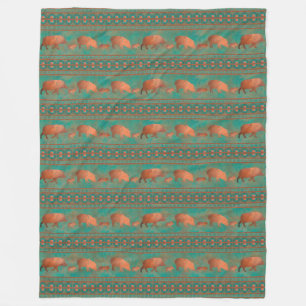 Southwest Cute Javelina Family Copper Teal Large Fleece Blanket