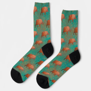 Southwest Cute Javelina Pattern Copper Teal Colour Socks