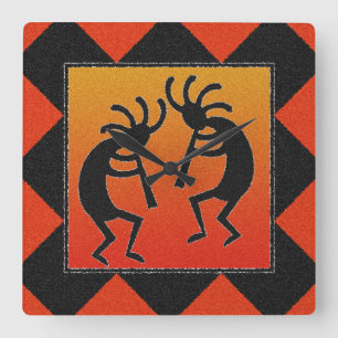 Southwest Dancing Kokopelli Design Square Wall Clock