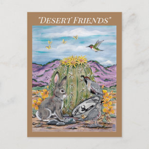 Southwest Desert Animal Wildlife Rabbit Cactus Postcard