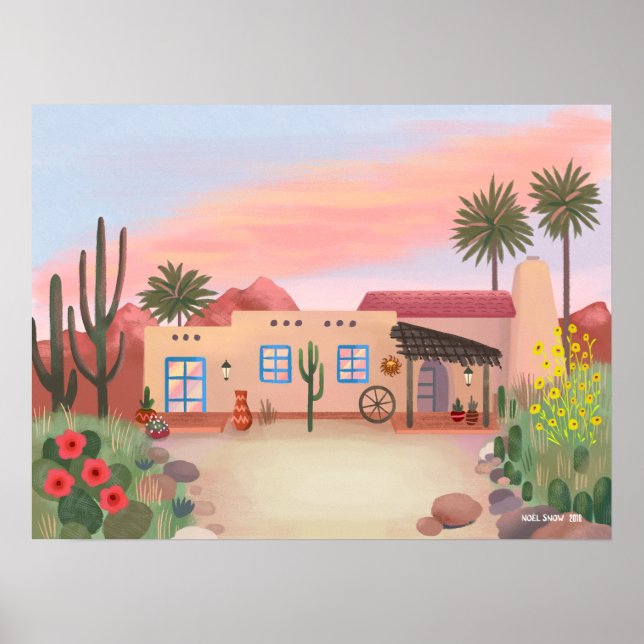 Southwest Desert Cactus Adobe House Poster (Front)