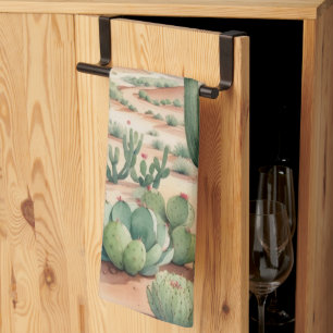 Southwest Desert Cactus Scene  Tea Towel
