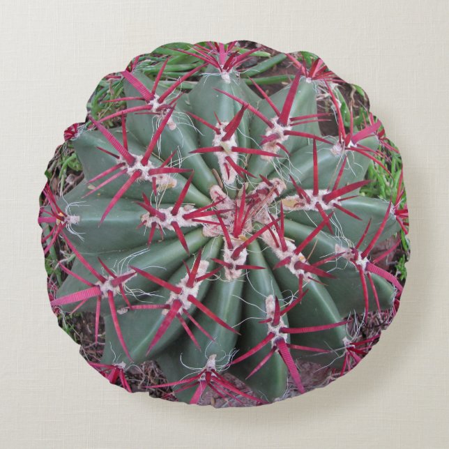 Southwest Desert Plant Photo Red Barrel Cactus Round Cushion (Front)