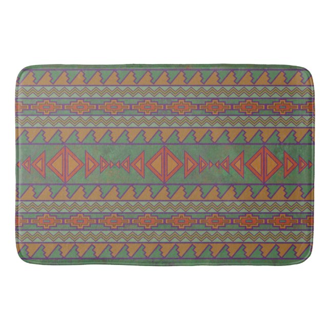 Southwest Desert Sagebrush Green Geometric Design  Bath Mat (Front)