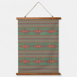 Southwest Desert Sagebrush Green Geometric Pattern Hanging Tapestry
