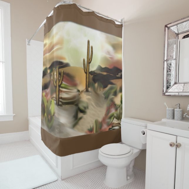 Southwest Desert Sunrise Abstract Art Shower Curtain (In Situ)