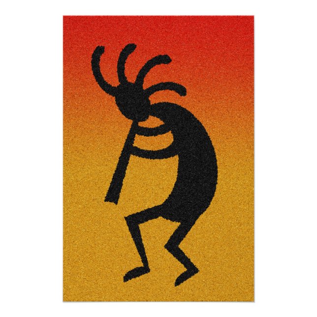 Southwest Desert Sunset Dancing Kokopelli Poster (Front)