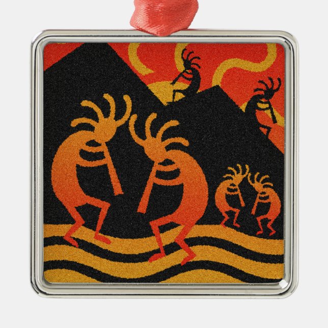 Southwest Desert Sunset Kokopelli Metal Tree Decoration (Front)