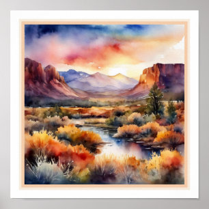 Southwest Desert Watercolor Colourful Landscape Poster
