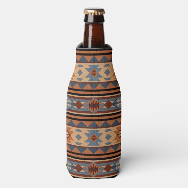 Southwest Design Adobe Grey Brown Tribal Pattern Bottle Cooler (Bottle Front)