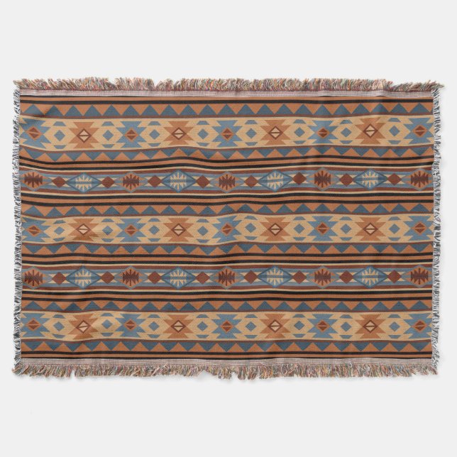 Southwest Design Adobe Grey Brown Tribal Pattern Throw Blanket (Front)