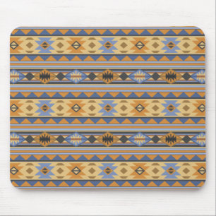 Southwest Design Gold Blue Grey Tribal Pattern Mouse Pad