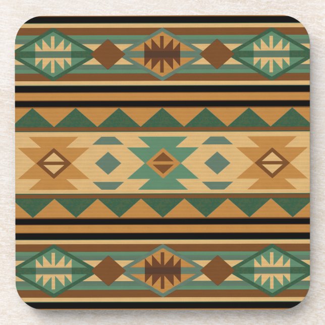 Southwest Design Green Brown Tan Coaster (Front)