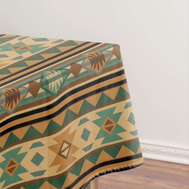 Southwest Design Green Brown Tan Tablecloth (In Situ)