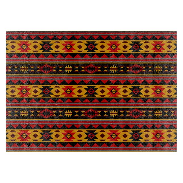 Southwest Design Red Black Gold Tribal Pattern Cutting Board (Front)