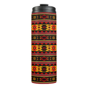 Southwest Design Red Black Gold Tribal Pattern Thermal Tumbler