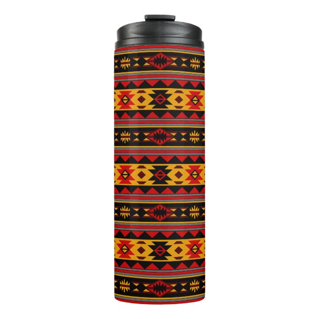 Southwest Design Red Black Gold Tribal Pattern Thermal Tumbler (Front)