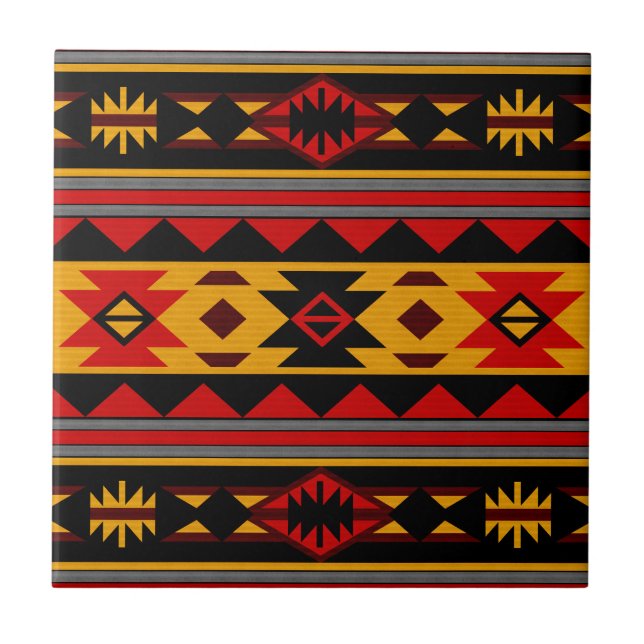 Southwest Design Red Black Gold Tribal Pattern Tile (Front)