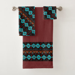 Southwest Design Turquoise, Browns, Reds on a Bath Towel Set