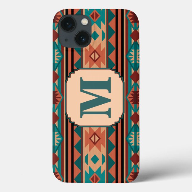 Southwest Design Turquoise Terracotta Monogram Case-Mate iPhone Case (Back)