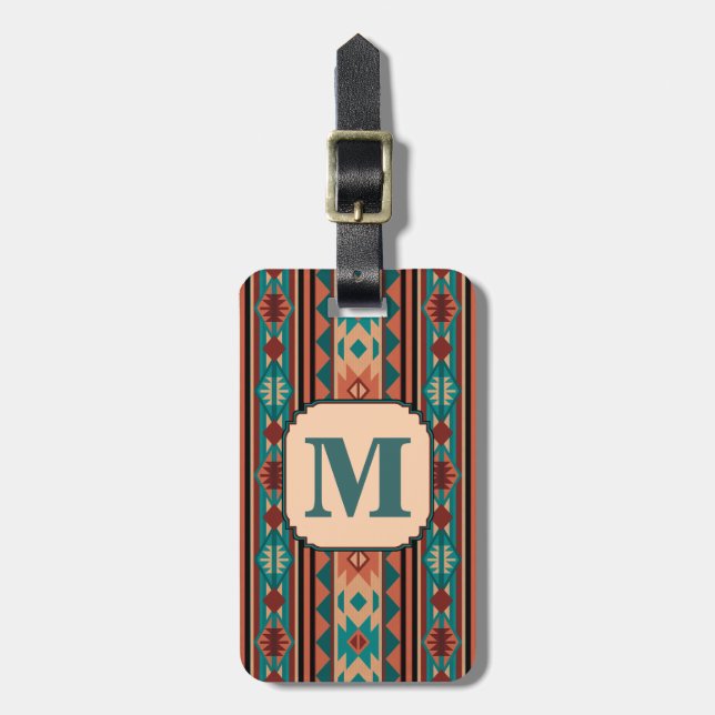 Southwest Design Turquoise Terracotta Monogram Luggage Tag (Front Vertical)