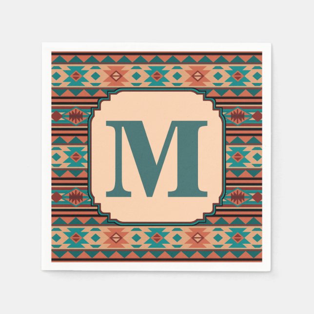 Southwest Design Turquoise Terracotta Monogram Napkin (Front)